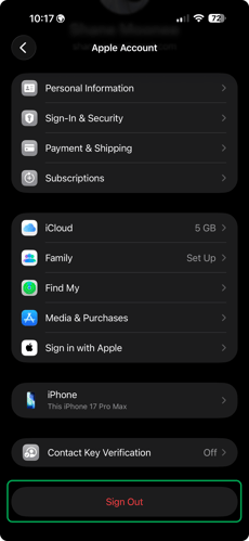 1 sign out of your apple ID 4