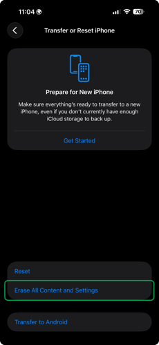 3 Erase all content and settings 4