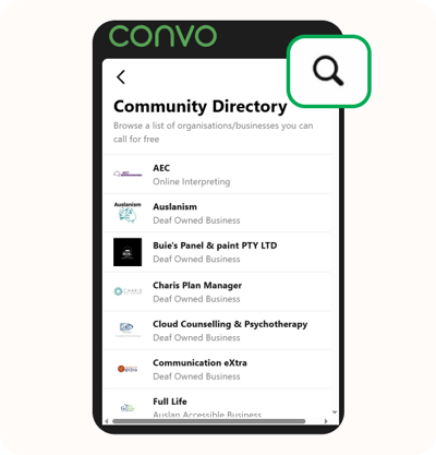 If you’re looking for a specific business, tap the magnifying glass to search for it.